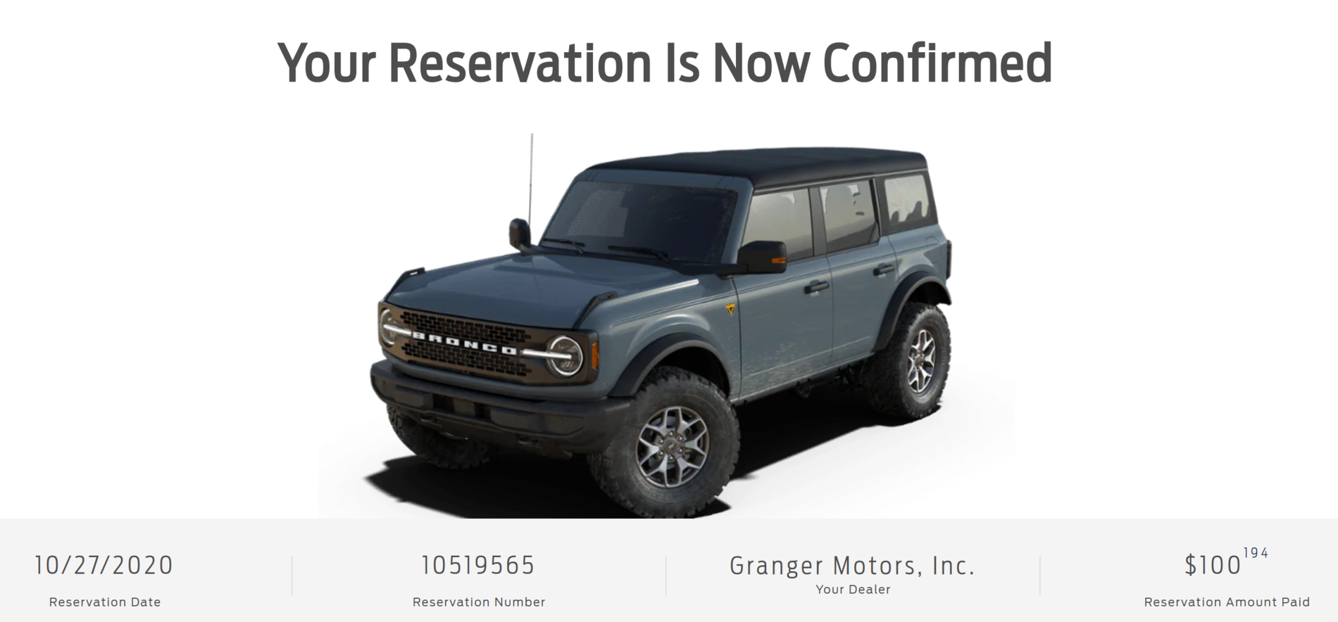 Ford Bronco $2000 off Invoice on October Bronco Reservations at Granger Ford 1603833393473