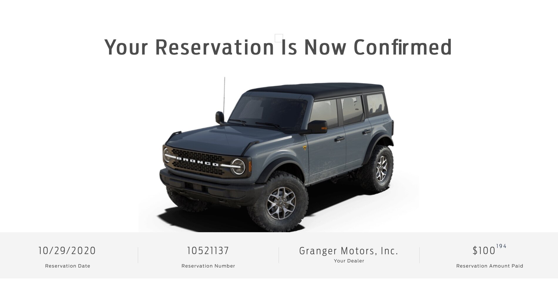 Ford Bronco $2000 off Invoice on October Bronco Reservations at Granger Ford 1603983976803