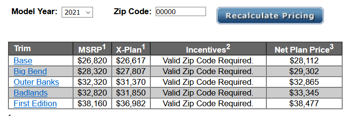 Ford Bronco Bronco pricing & savings spreadsheet (X-Plan vs Invoice and Below Invoice) 1610201246013