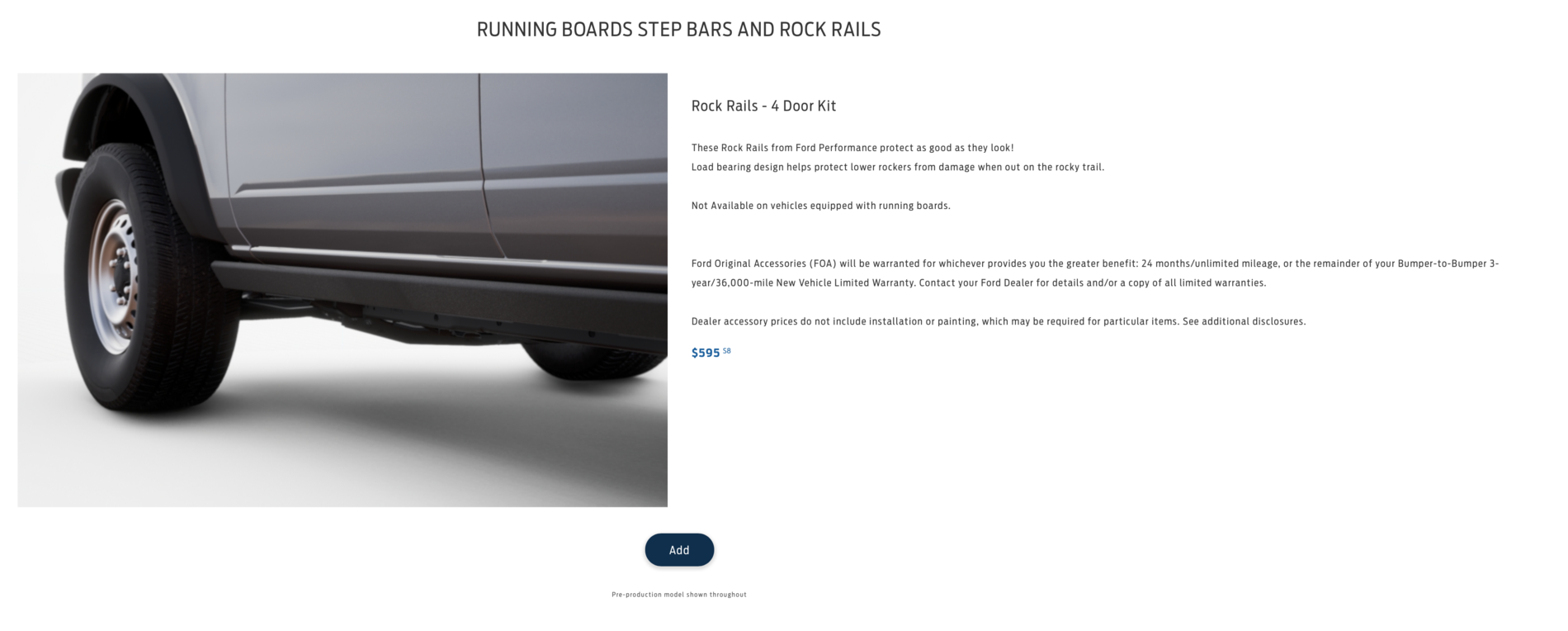 Ford Bronco ARE THE ROCK RAILS STANDARD AND INCLUDED WITH THE BADLANDS, BLACK DIAMOND AND FIRST EDITION????? 1613070376630
