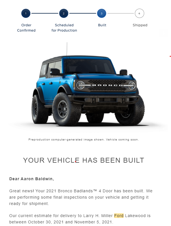 Ford Bronco Tracking for remaining MY21 builds 1634140807608