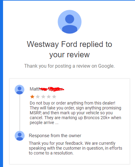 Ford Bronco Price Gouging @ Westway Ford Irving Texas 1640116364542