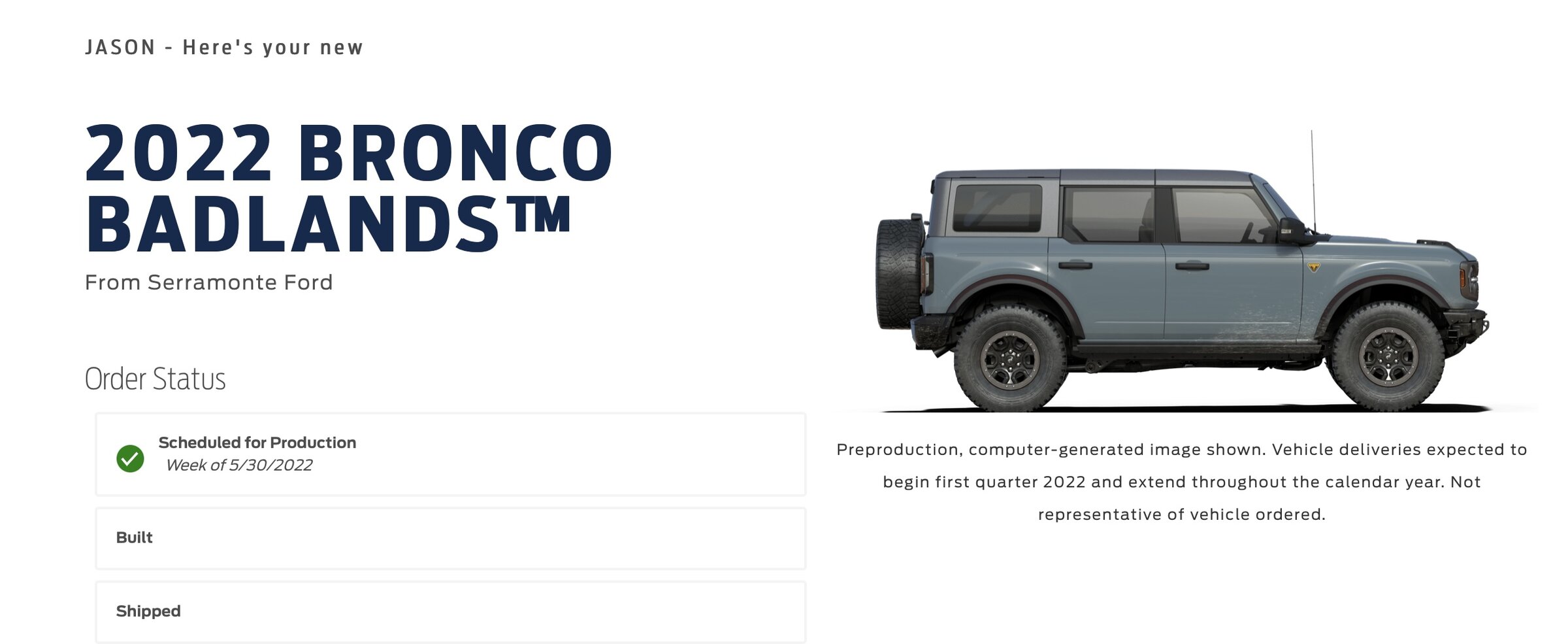 Ford Bronco ⏱ Bronco Scheduling Next Week (4/18) For Build Weeks 5/30-6/27 and 7/11-7/25 1650559139386