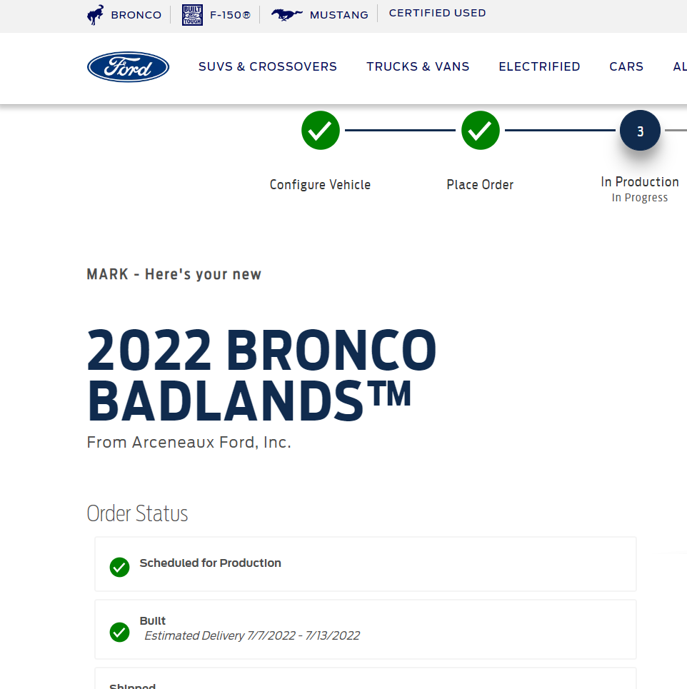 Ford Bronco 05/30/2022 Build Week Group 1654534711111