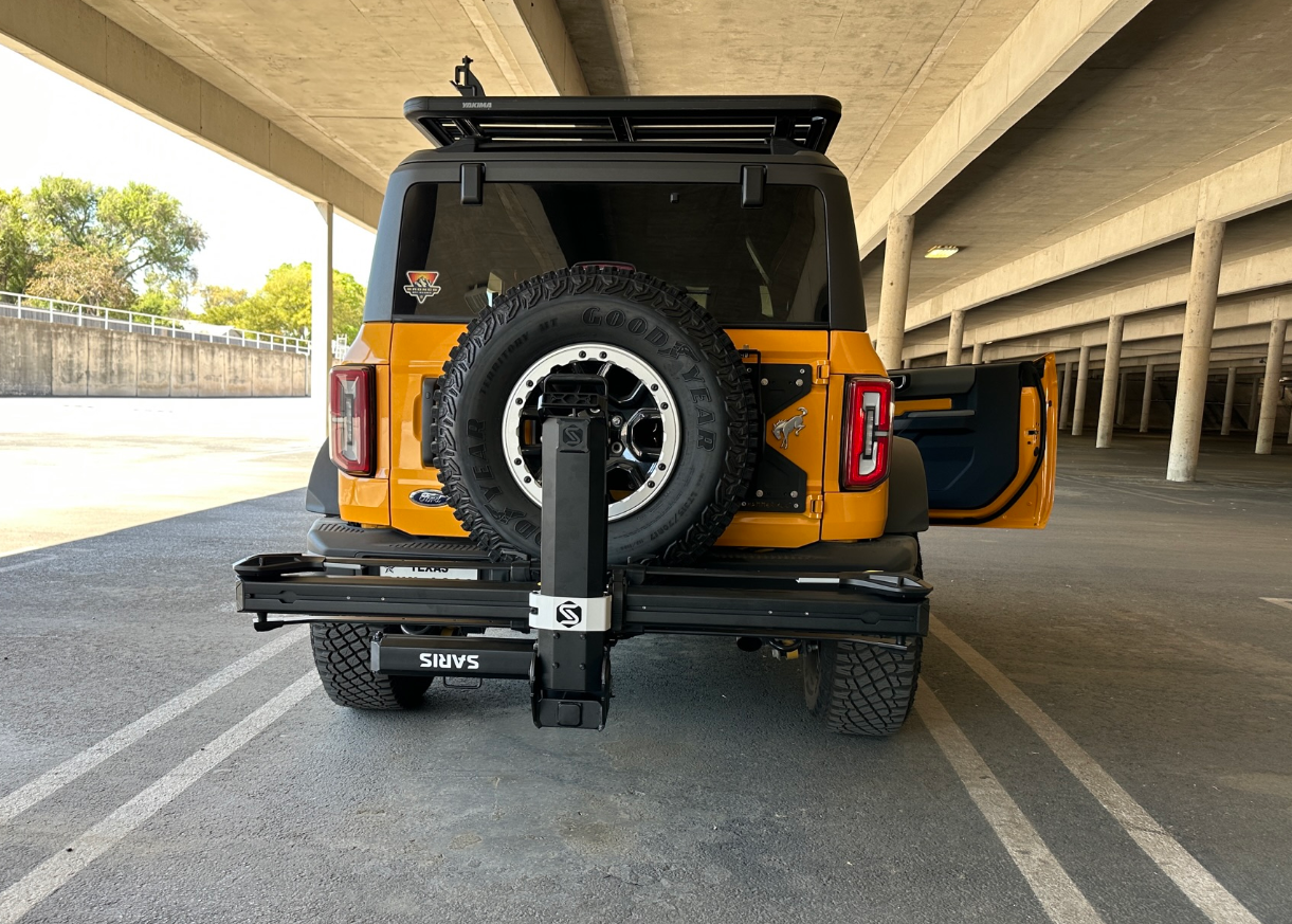 Ford Bronco Bike rack that doesn't block rear camera while folded 1667355627165