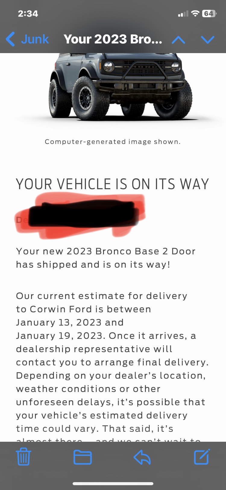 Ford Bronco 📬 Just got scheduled email today Jan 19! Post yours! 1674482383924