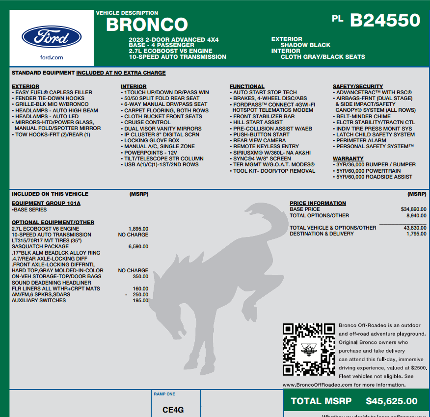 Ford Bronco 03/06/2023 Build Week 1677597917965