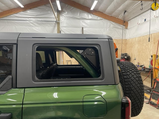 Ford Bronco Velox Gull Wing doors installed in MIC hard top 1680541494553