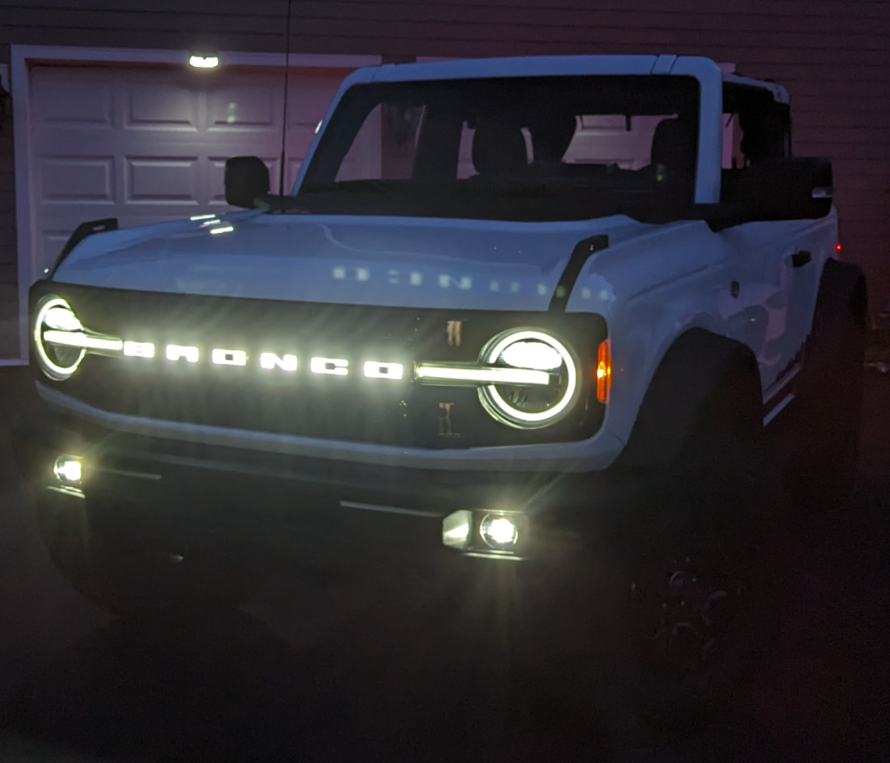 Ford Bronco Grille LED letters and smoked taillight installed 1689990567149