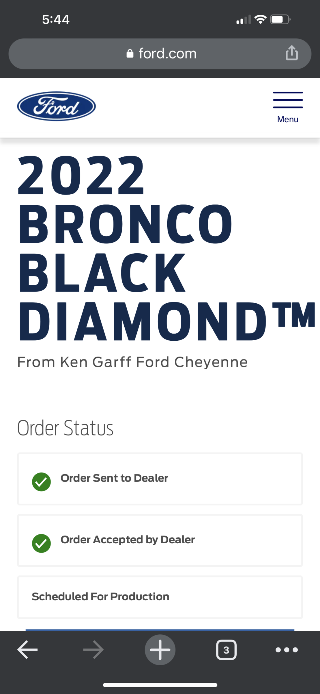Ford Bronco Check your Bronco order status using back door link. Found out I'm In-Production without email received 1CA63A12-144F-4E46-BC64-D3FB7B8C2104