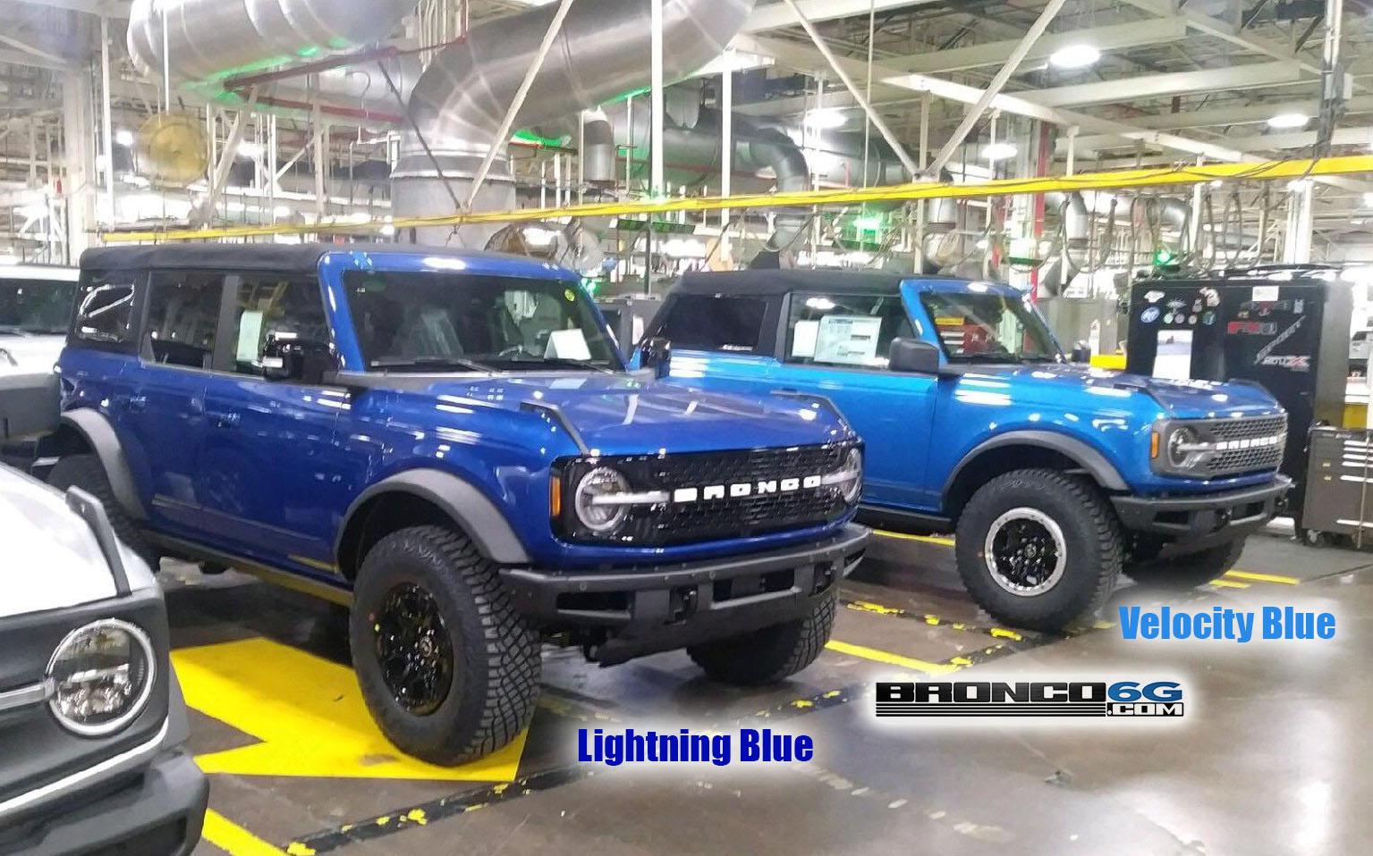 Ford Bronco 📸 First VELOCITY BLUE Broncos (and vs Lightning Blue) -- From the Factory! 2021 Bronco Velocity Blue vs Lightning Blue