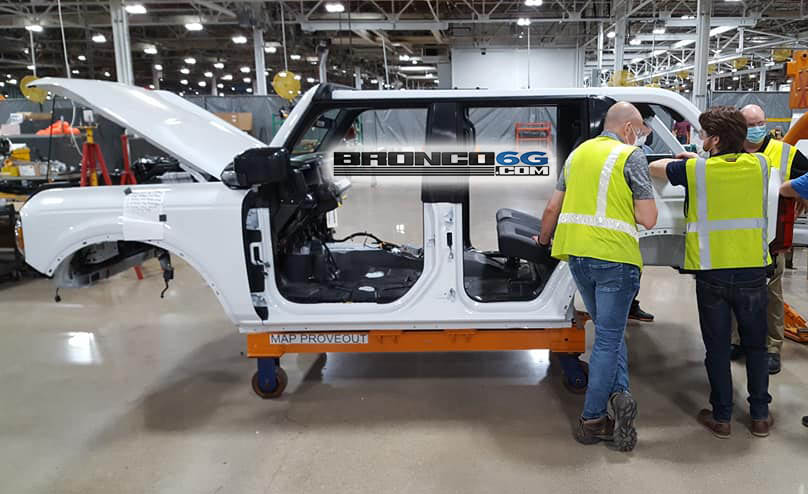Ford Bronco Factory pics: 2021 Bronco Body In White, Frame-to-Body Marriage (Decking), Test Units, Engine 2021 Ford Bronco Body In White BIW Shell
