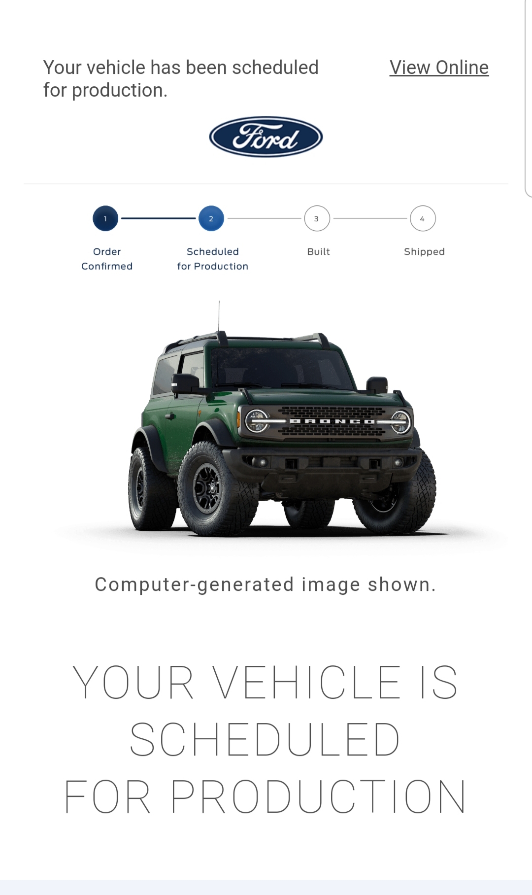 Ford Bronco My 2022 Eruption Green Scheduled for December production 20211028_204441