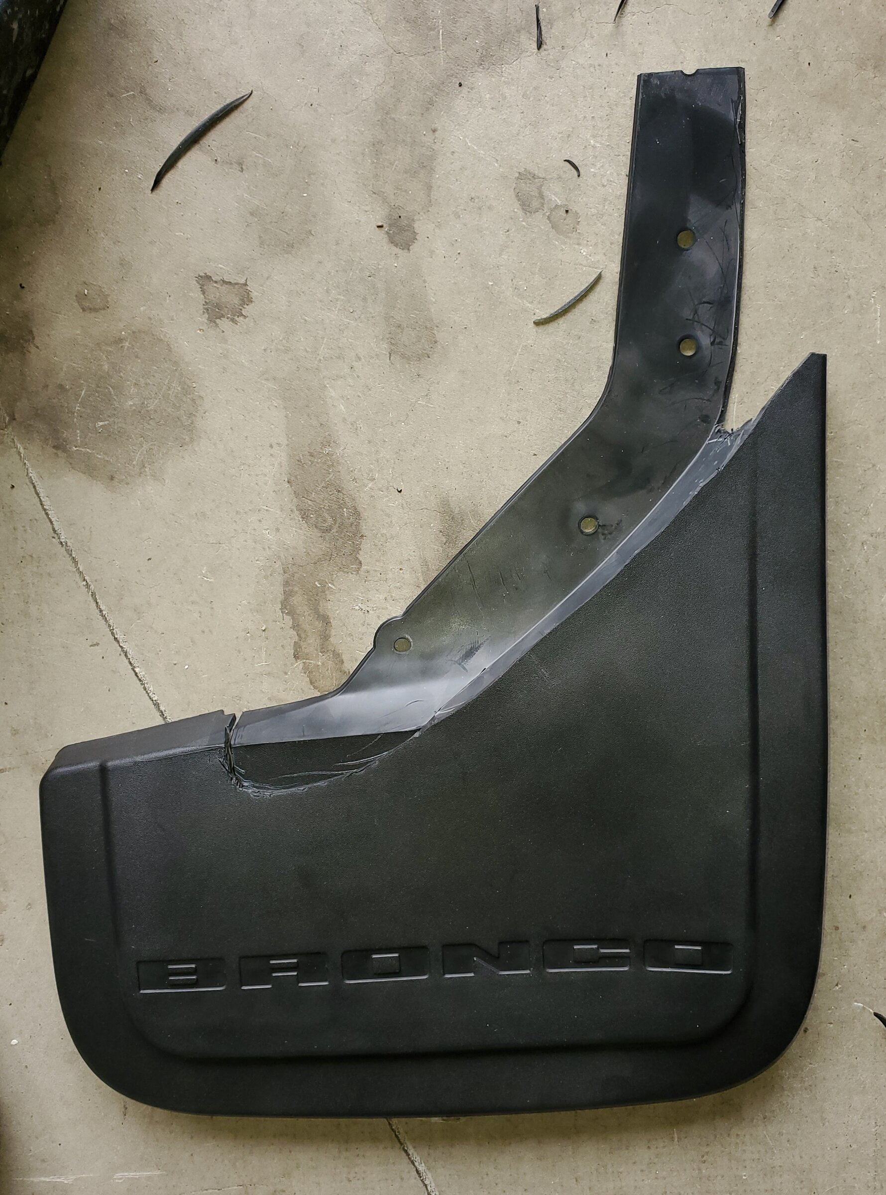 Ford Bronco Ford OEM Mud Flaps / Splash Guards trimmed to fit OBX Sasquatch with side steps 20211212_130137