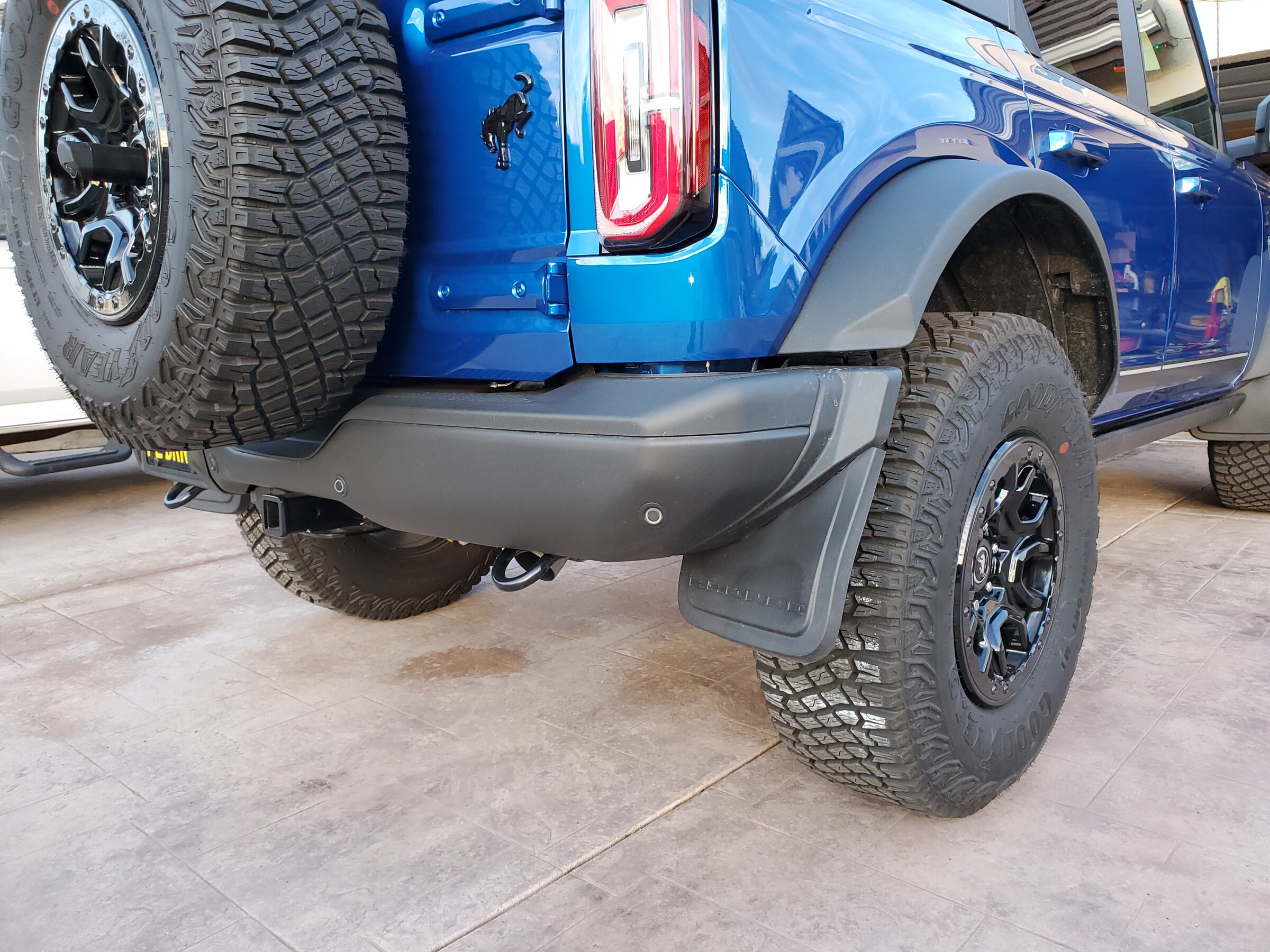 Ford Bronco Mud Flap install with DIY shortened Rock Rails on a First Edition Bronco 20211226_162508