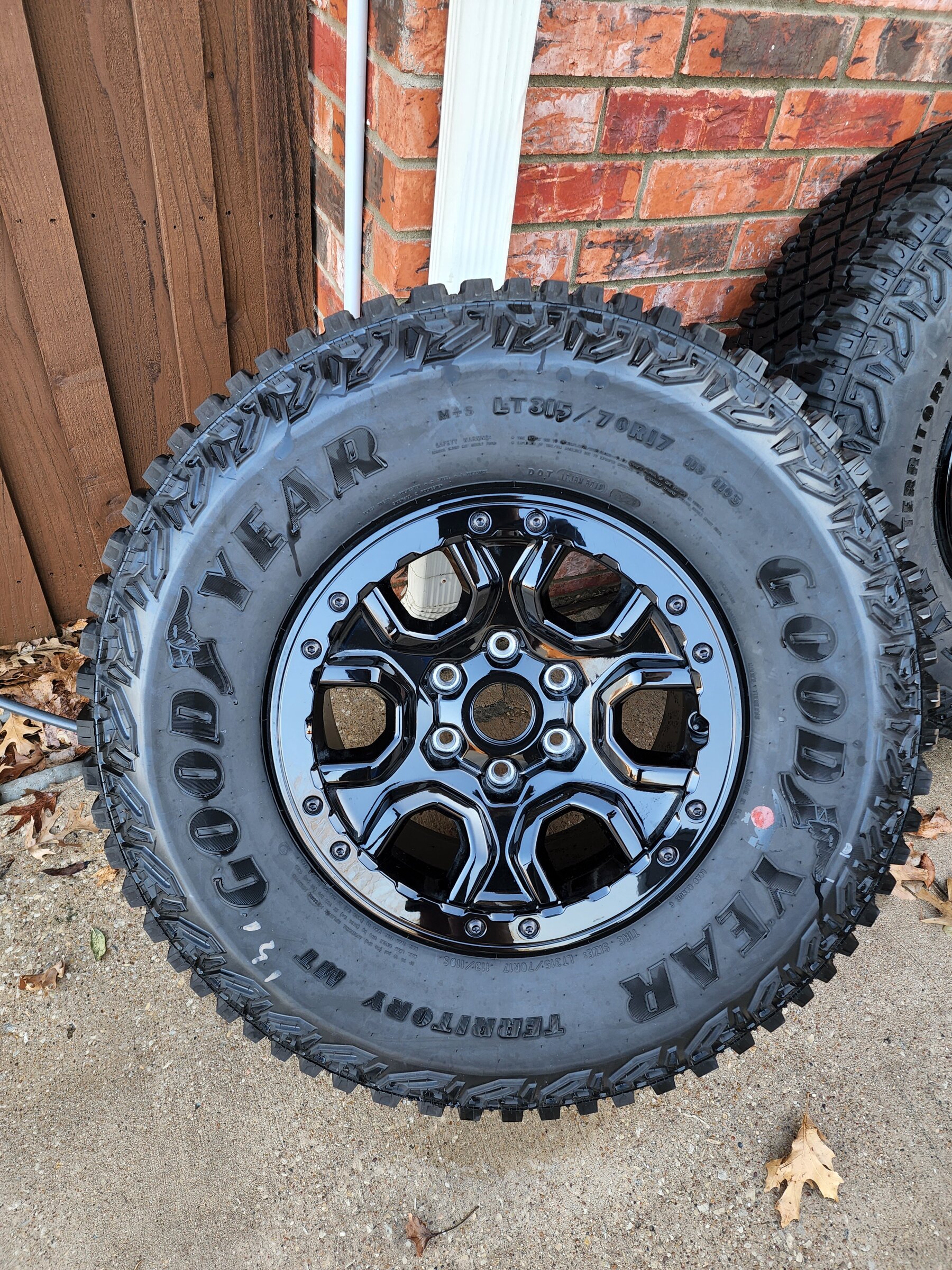 Ford Bronco 5 Black Beadlock Capable Wheels with GoodYear Territory M/T's $old- Dallas 20220305_172220