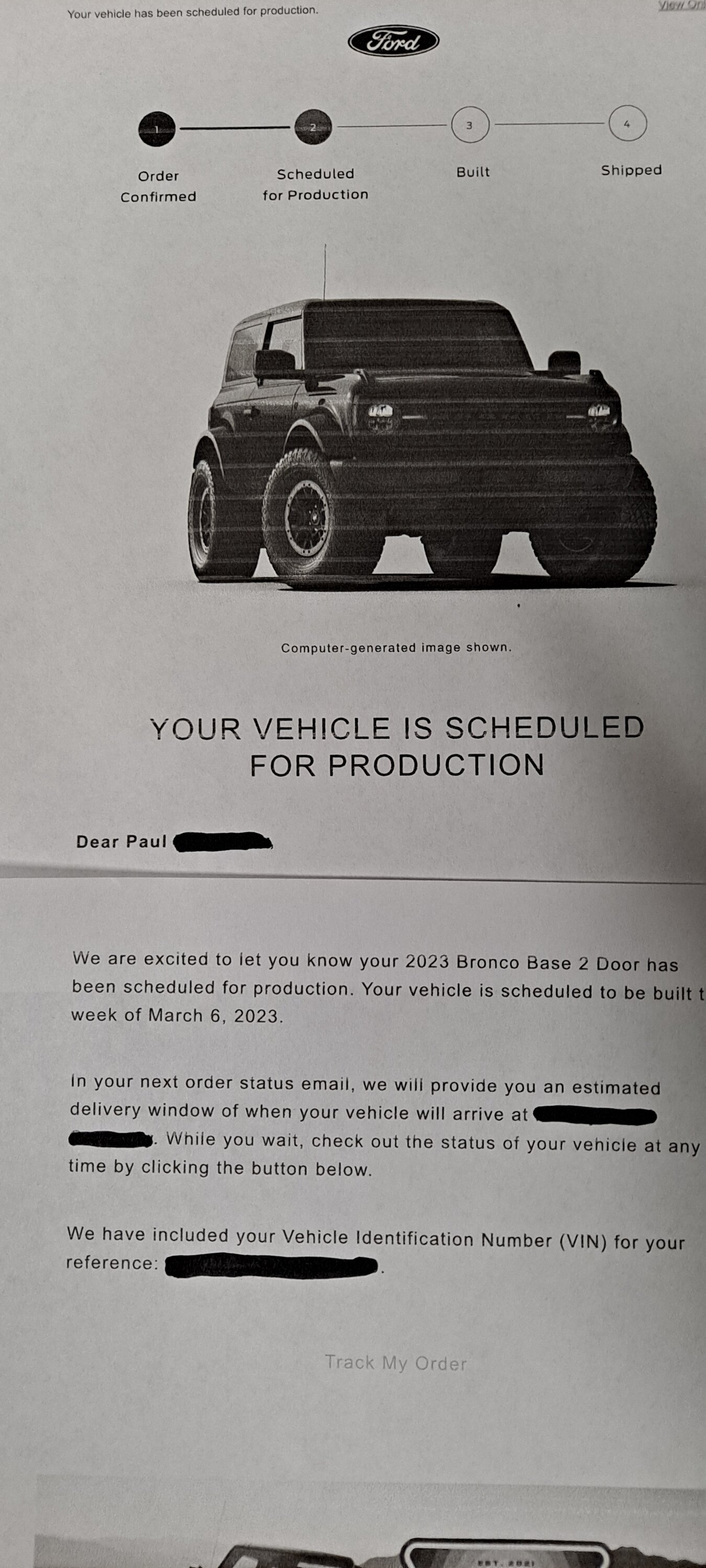 Ford Bronco 📬 Just got scheduled email today Jan 19! Post yours! 20230119_190443