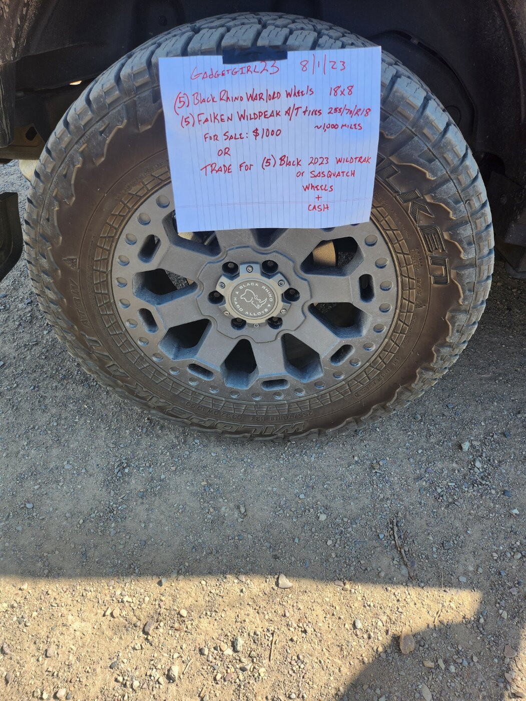 Ford Bronco Black Rhino wheels w/ Falken tires for sale or trade 20230801_165407