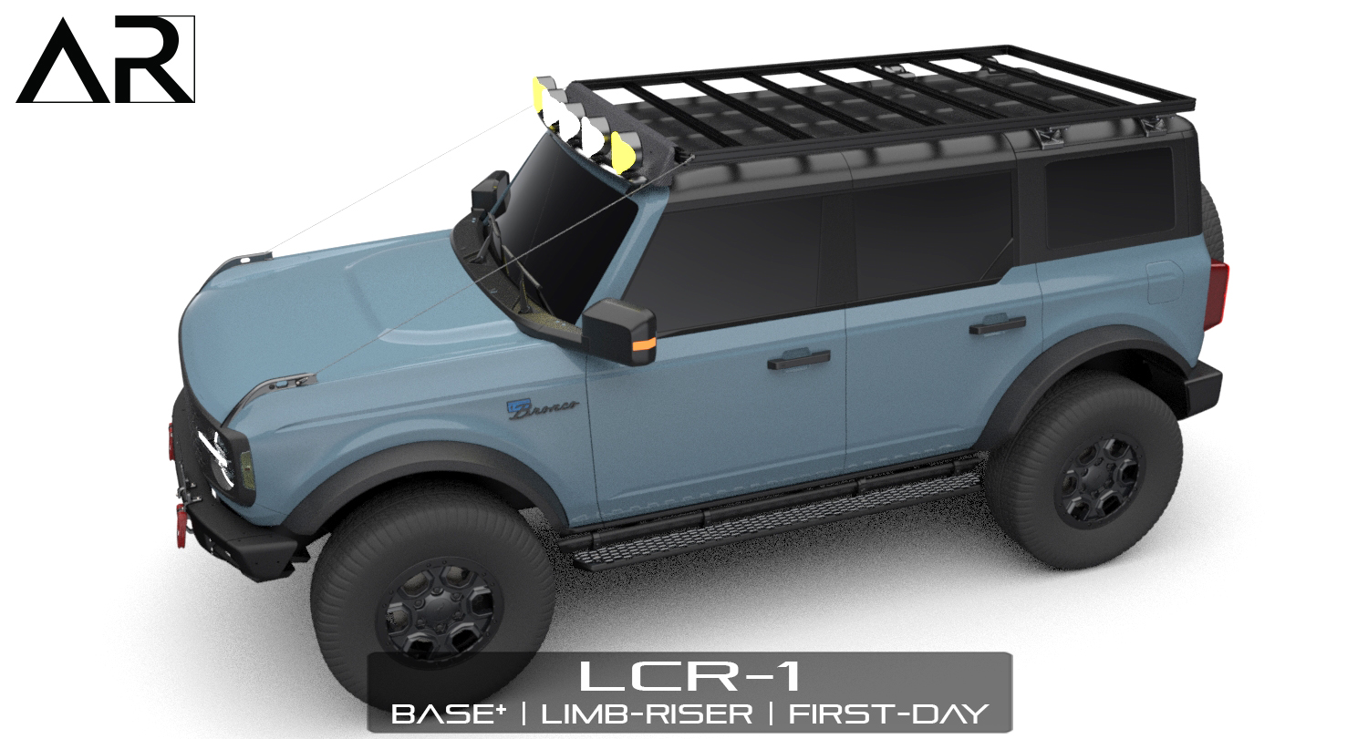 Ford Bronco AR | BRONCO Modular Roof Rack for 2-Door and 4-Door 2501-20 - LCR-1 Bronco - Base_Deflector_Limb-Riser_First-Day