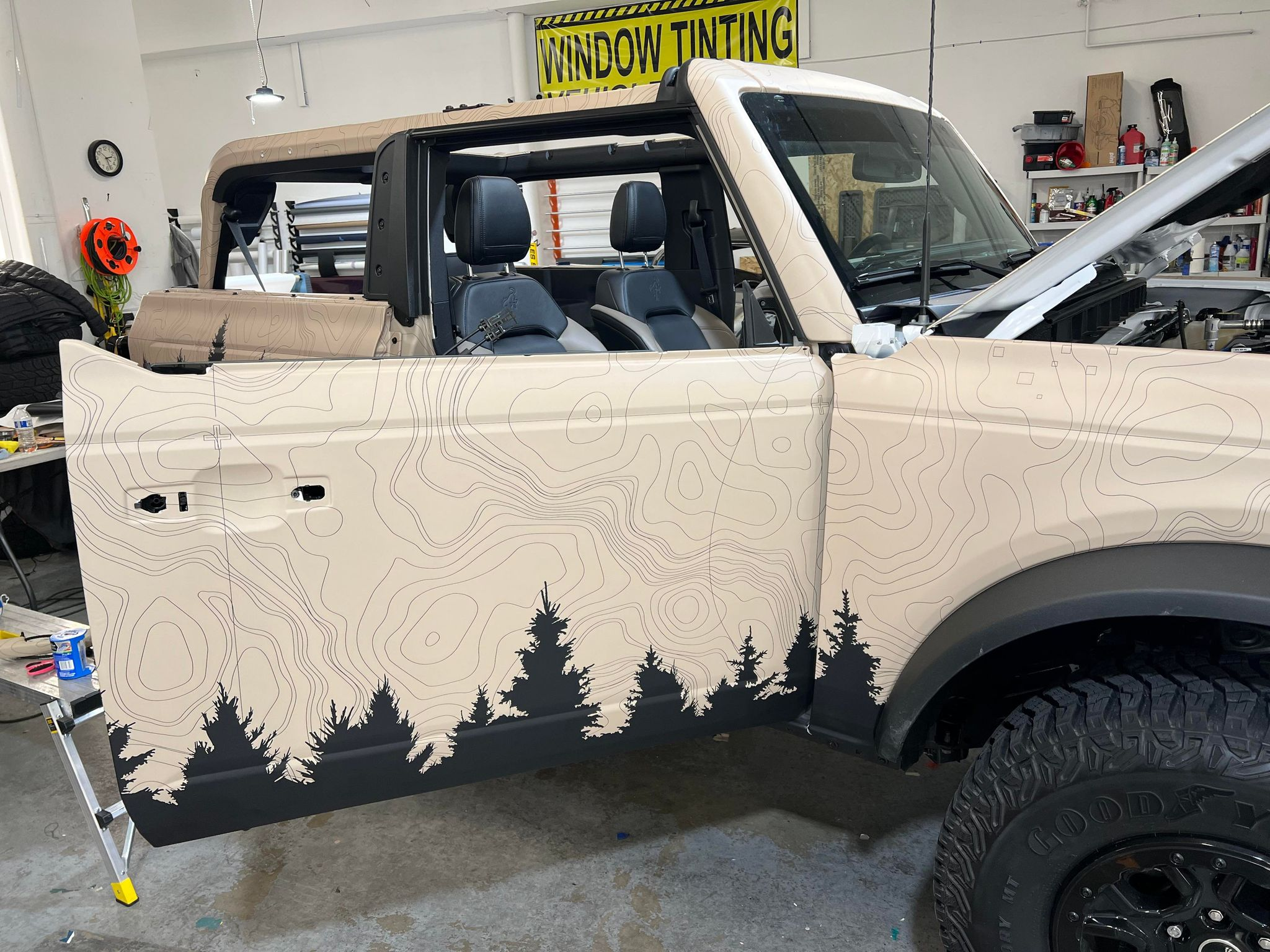 Ford Bronco Custom Graphics Full Vehicle Wrap. Door Jams! Roll Bar! Grill Letters! and More! waterboy-nipple