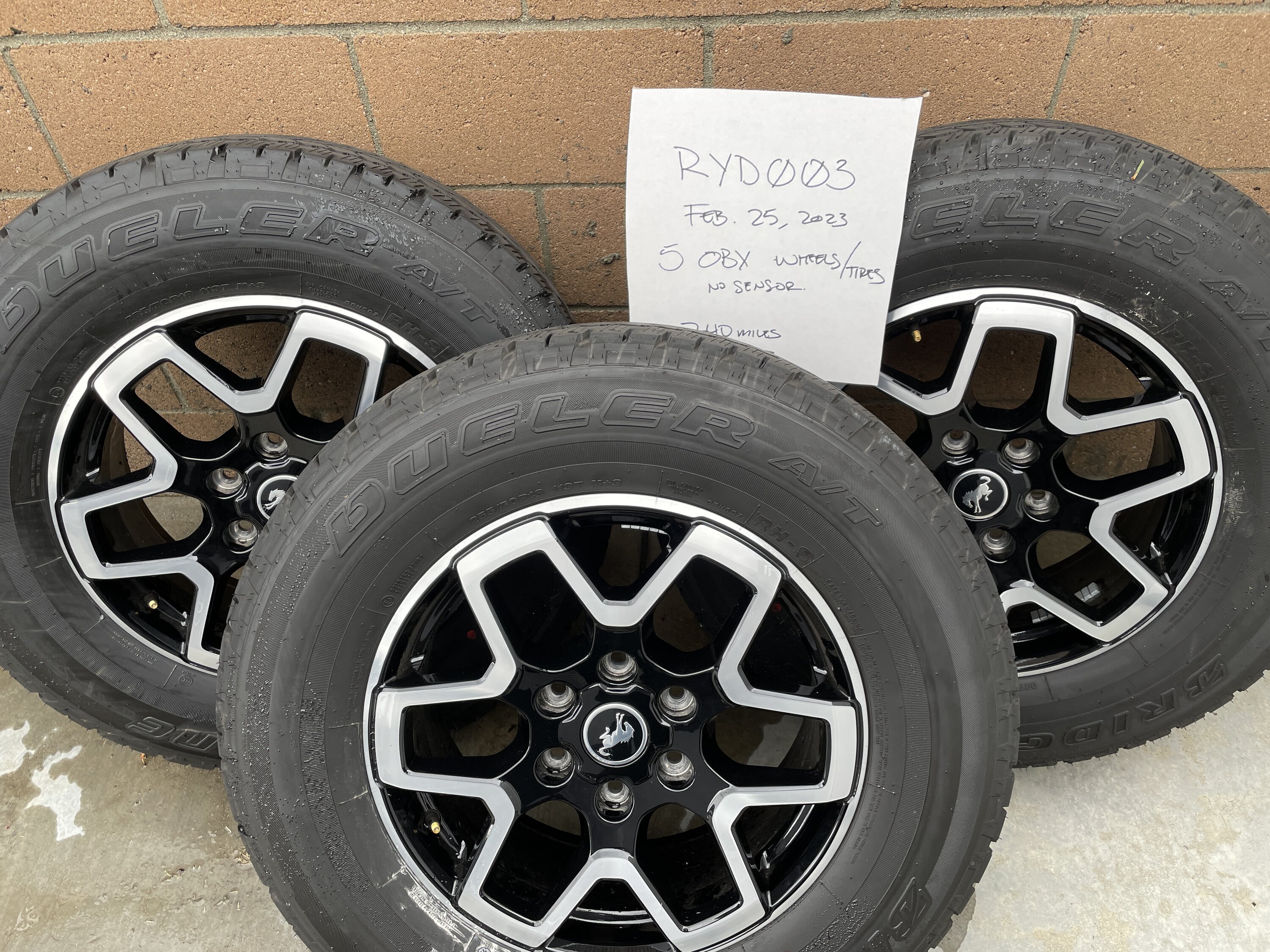 Ford Bronco SOLD - FS 5 OBX Wheels/tires/center caps/lug nuts - no sensors - local pickup only. $750 OBO 27967479-FB54-4E97-B8F5-16D1FEE1277F