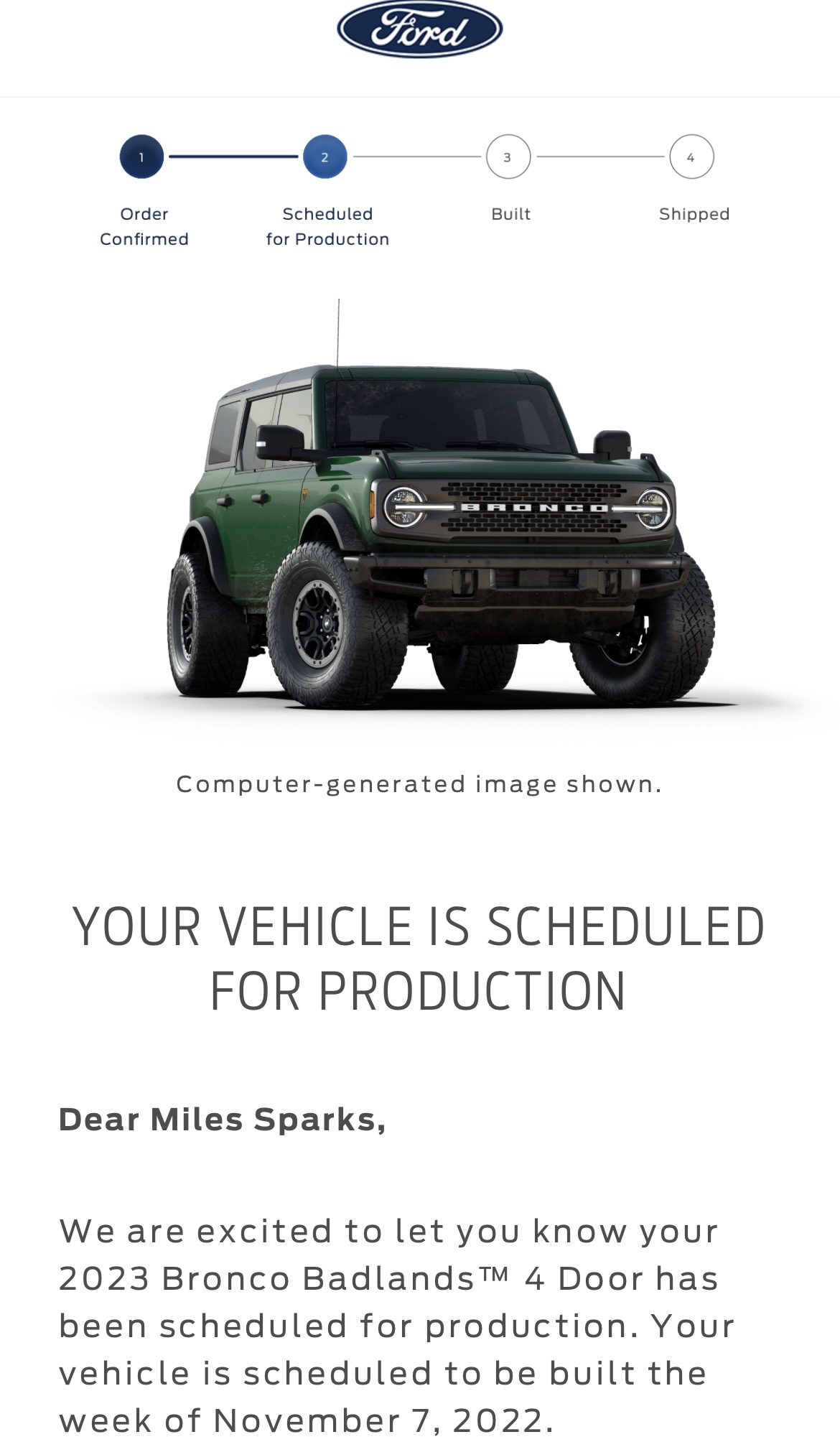Ford Bronco 📬 2023 Bronco production scheduled build emails now going out! Gets yours yet? 4582F04E-9201-40DA-B517-D87562E8767F