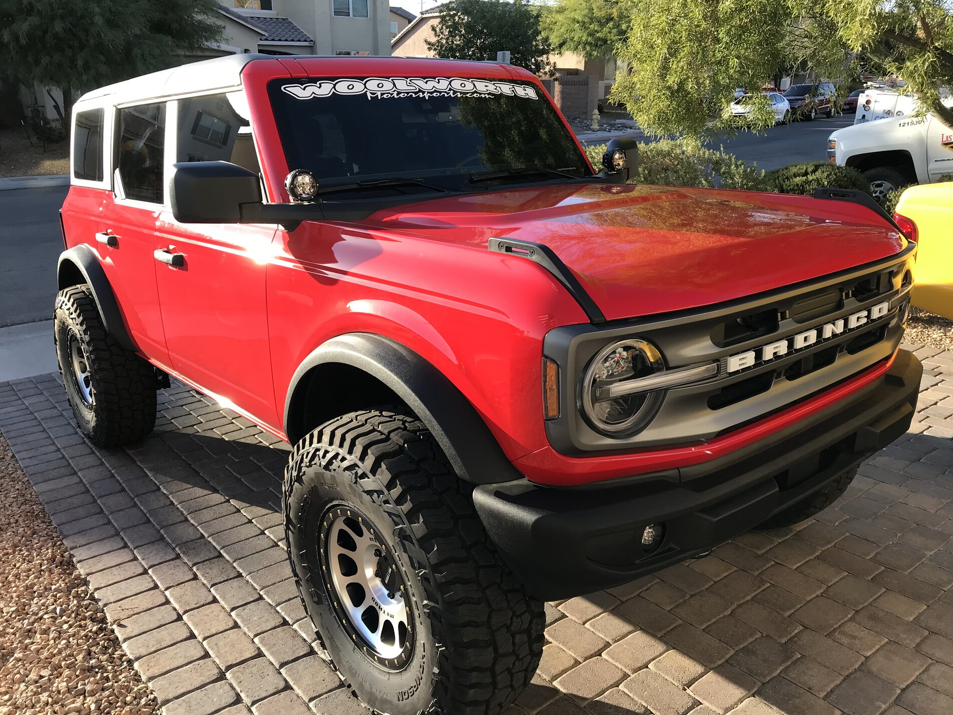 Ford Bronco Race Red on 37’s and FordBroncoLifts level lift kit - 3" front / 2" rear staggered lift 35683885-9707-4F3C-8108-C53626CC5A58