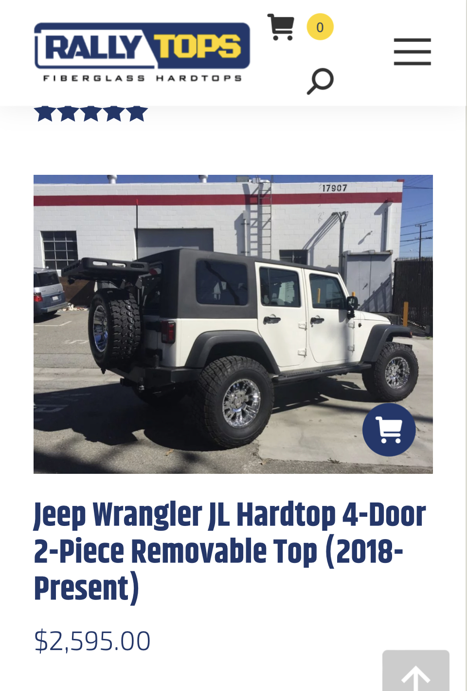Rally Tops Quality Hardtop for Jeep Wrangler JL 2-Door (2018-Present)