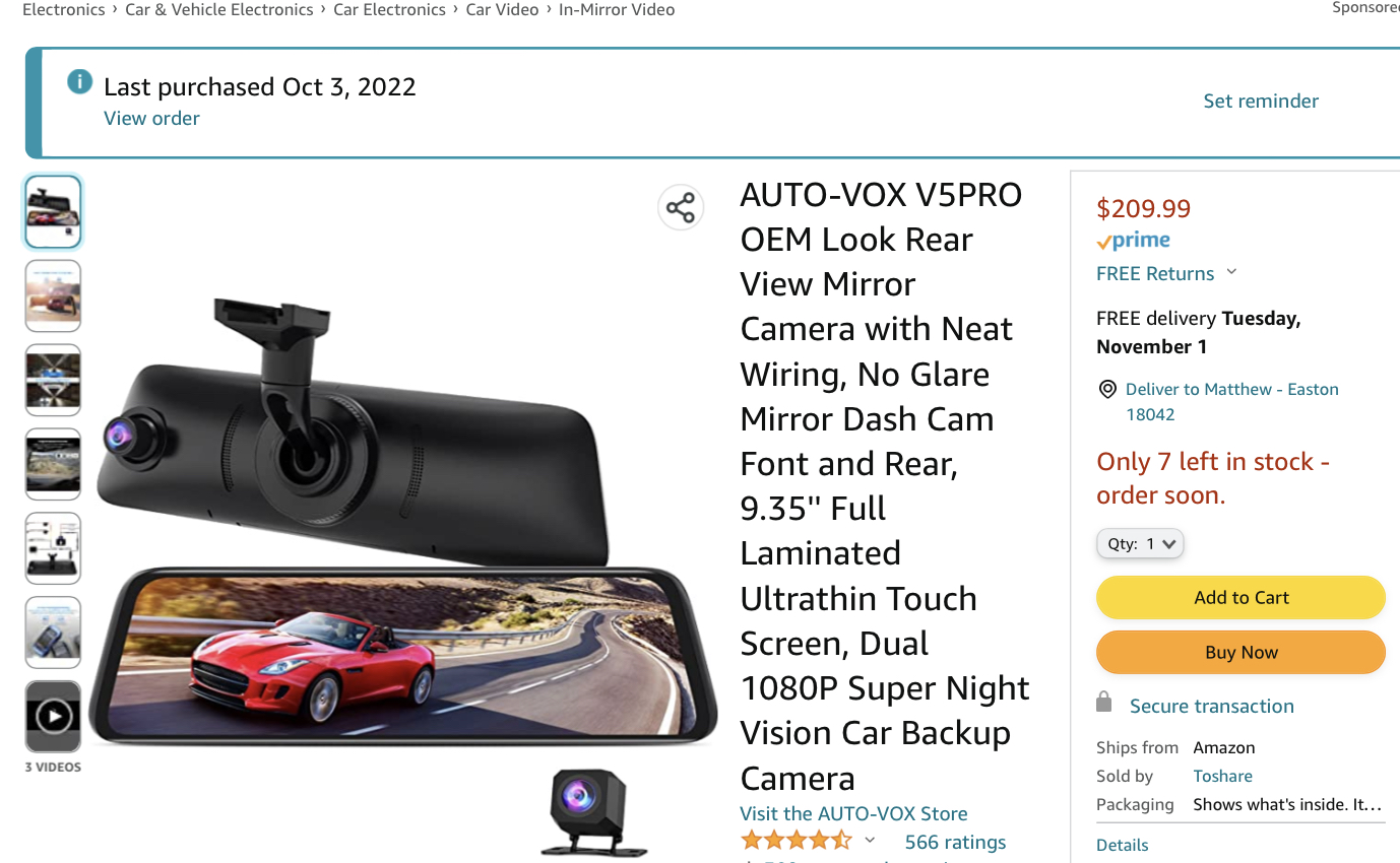 AUTO-VOX V5PRO OEM Look Rear View Mirror Camera with Neat Wiring, No Glare  Mirror Dash Cam font and rear
