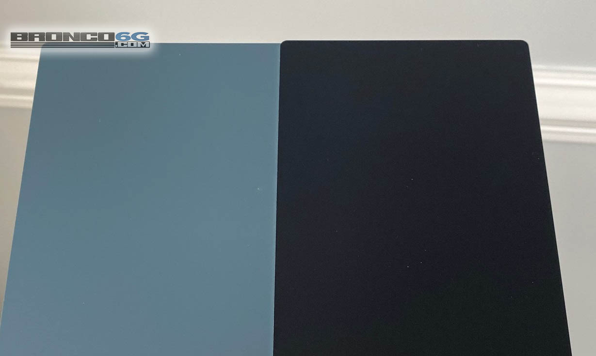 Official Area 51 vs Antimatter Blue Ford Bronco Paint Color Samples