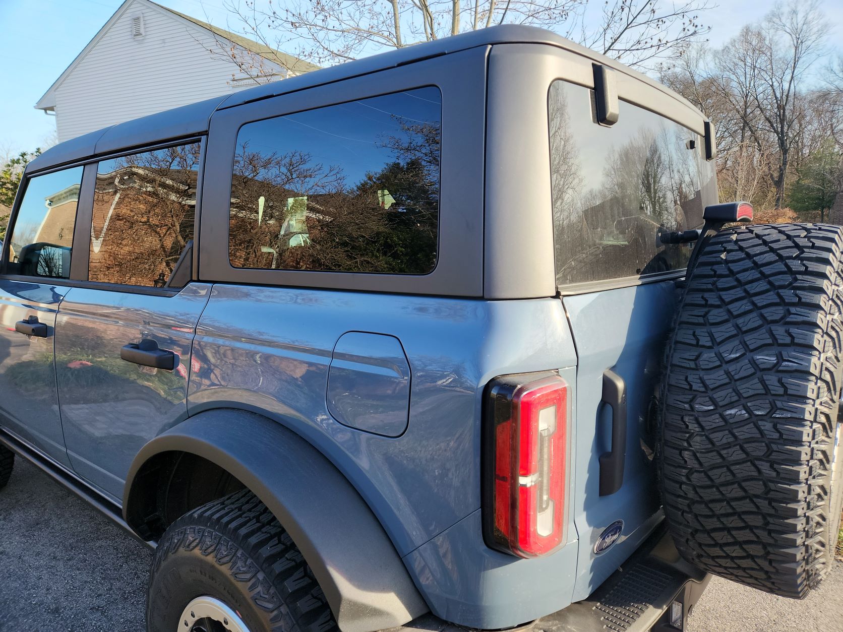 Ford Bronco Azure Gray vs Area 51 colors side-by-side comparison pics + AGM in the sun Back Drivers Sun and Shade