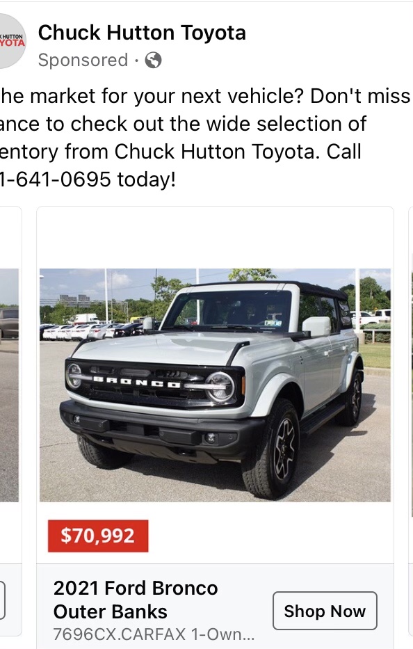 Ford Bronco Bronco for sale at Chuck Hutton Toyota BD4A13ED-AEC5-46EC-A691-E7A7C106A915