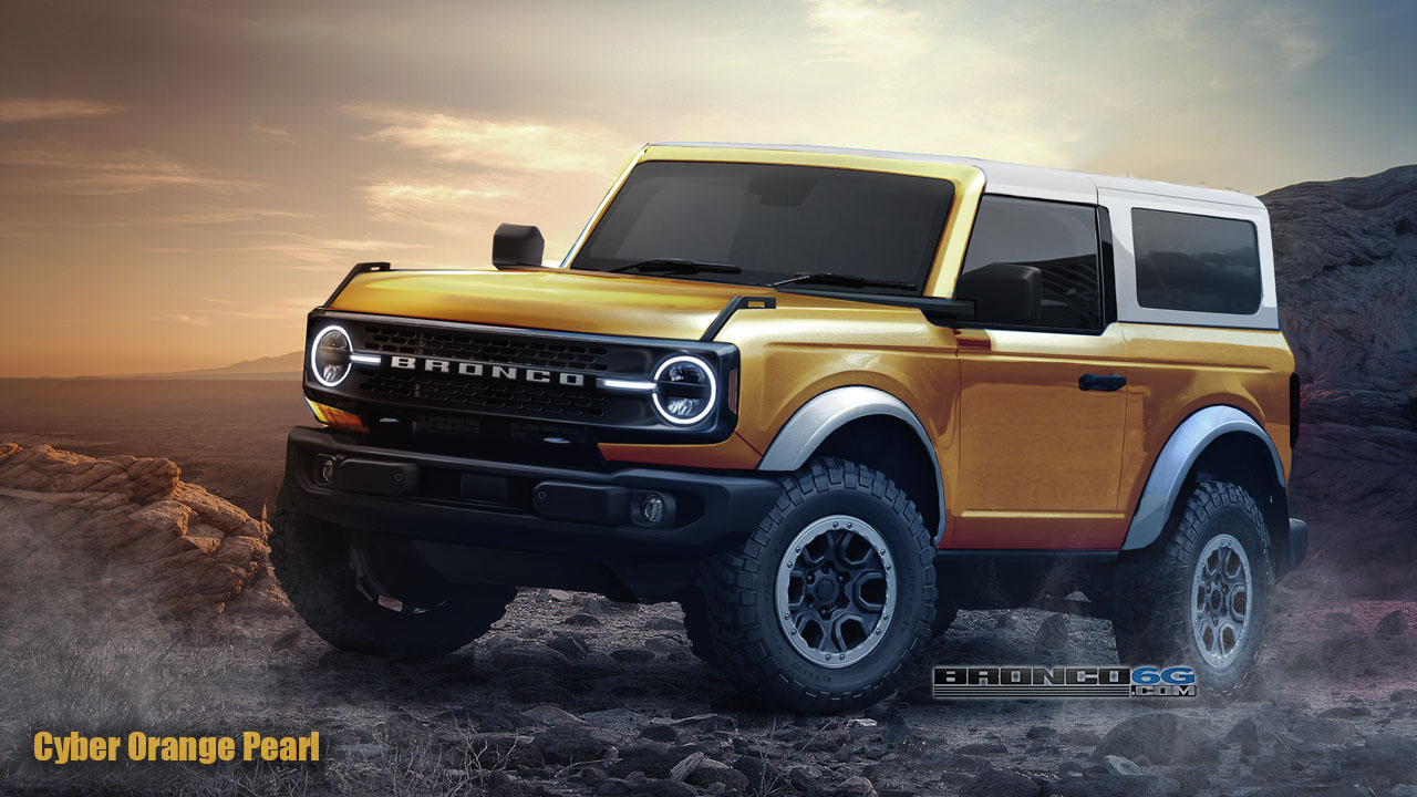 Ford Bronco Bronco6G's 2021 Bronco in Production Colors, Painted and White Top, Flares, Grille [Preview Renderings] Bronco-2dr_cyberorange-white