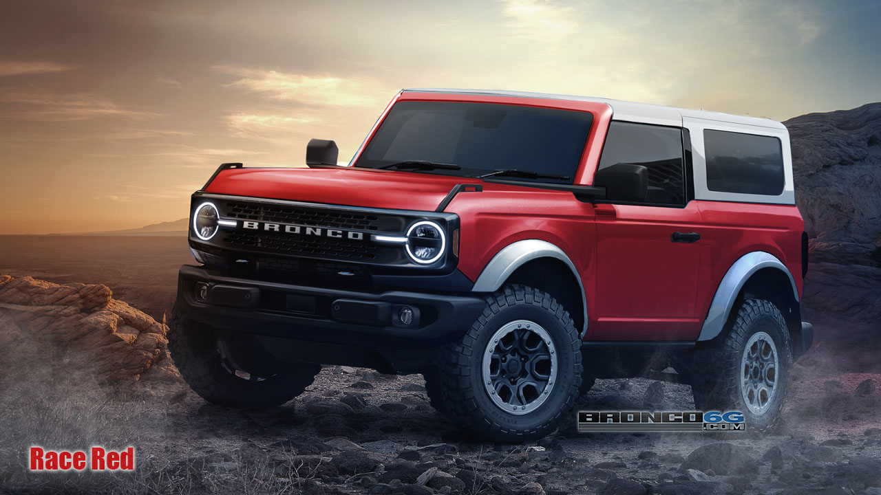 Ford Bronco Bronco6G's 2021 Bronco in Production Colors, Painted and White Top, Flares, Grille [Preview Renderings] Bronco-2dr_racered-white