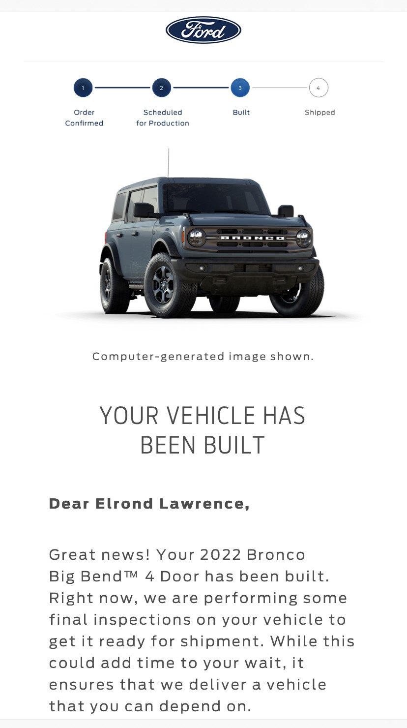 Ford Bronco 53,000 Ford vehicles currently waiting for chips Bronco Email 1a - May11-22