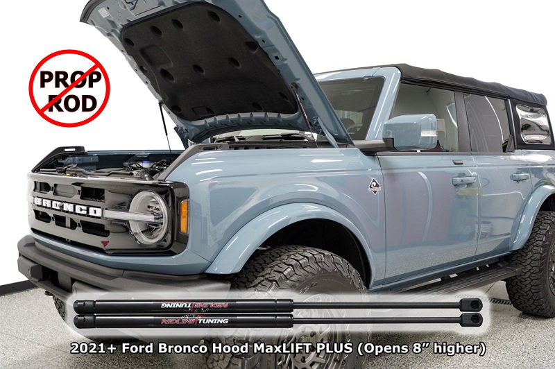 Ford Bronco Redline Tuning Hood Struts - 10 minute Bolt-In installation! Bronco MaxLIFT