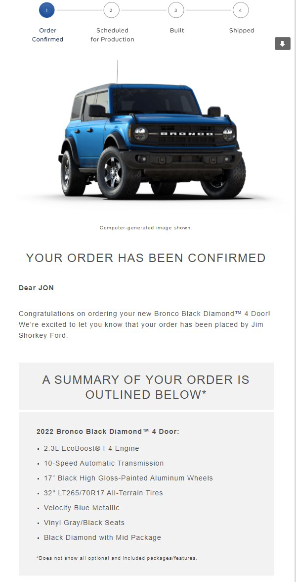 Ford Bronco Put my order in 1/27/22 for a Black Diamond Bronco Order