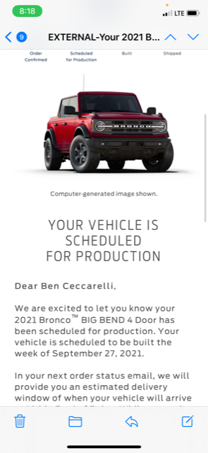 Ford Bronco 📬 8/26 Scheduling Email Received Group! Bronco
