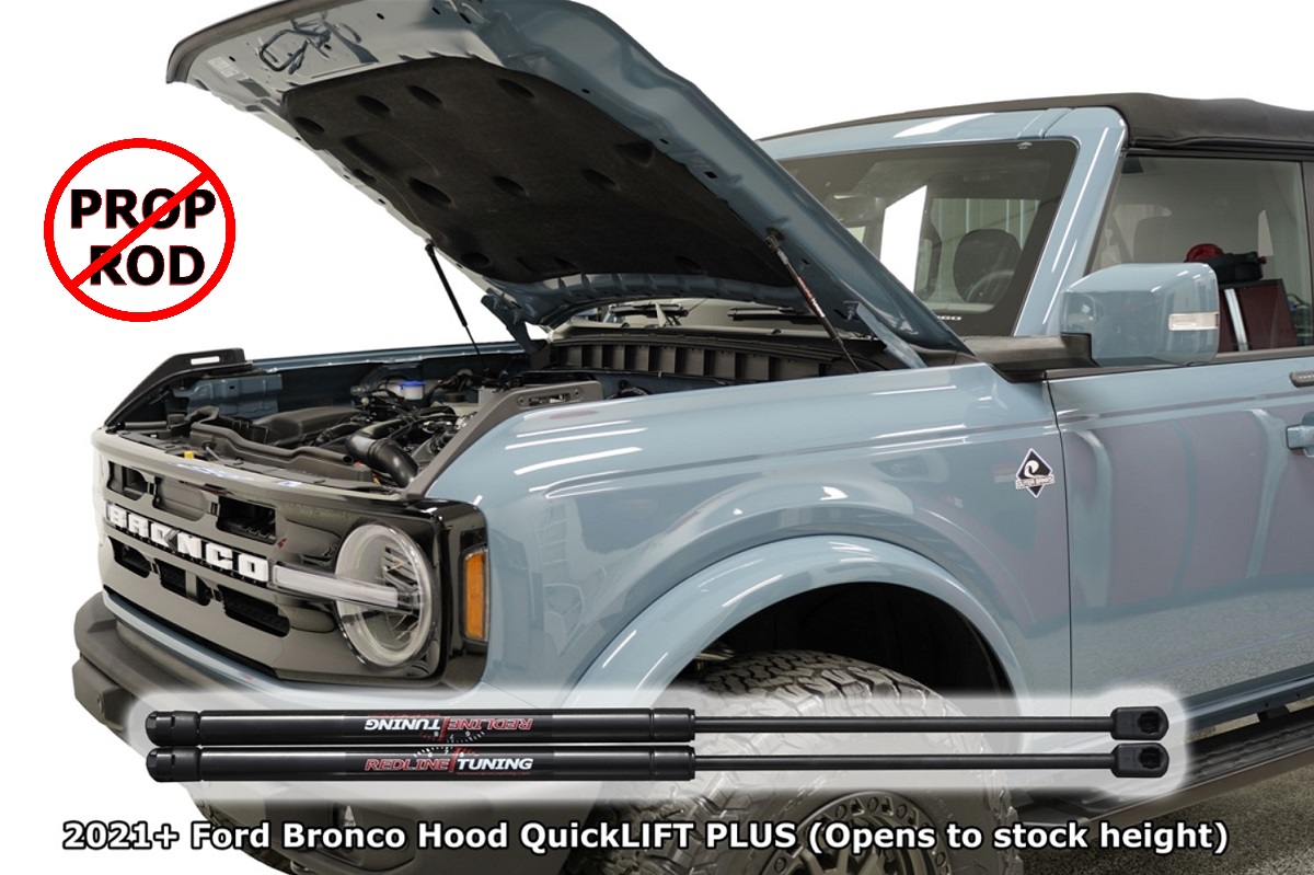 Ford Bronco Black Friday! 20% off all Redline Tuning Hood QuickLIFT systems! bronco-quicklift-plus-