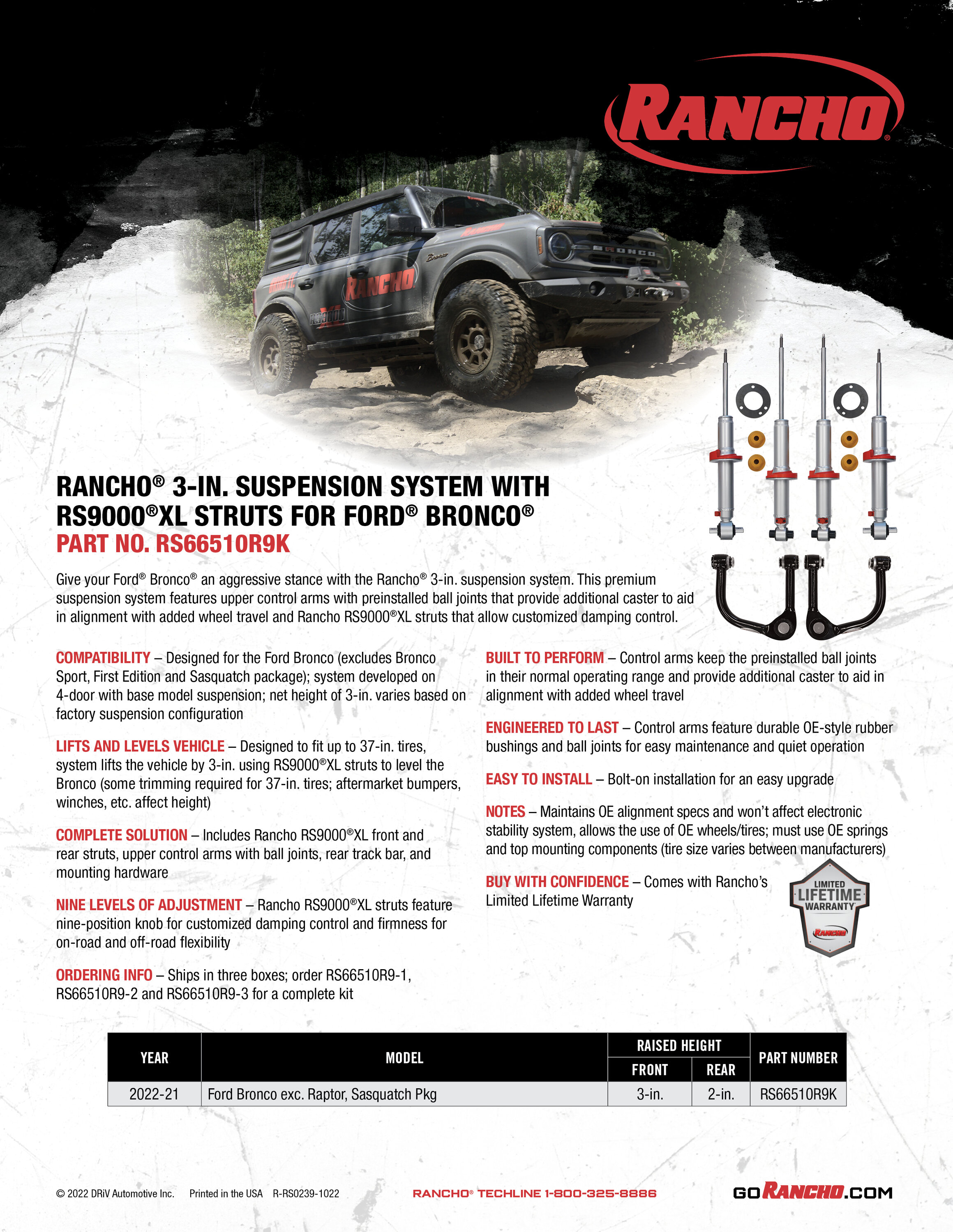 Ford Bronco New Rancho 3" lift & level suspension kit system for the Bronco Bronco SuspensionSystem_RS66510R9K_Sell_101122