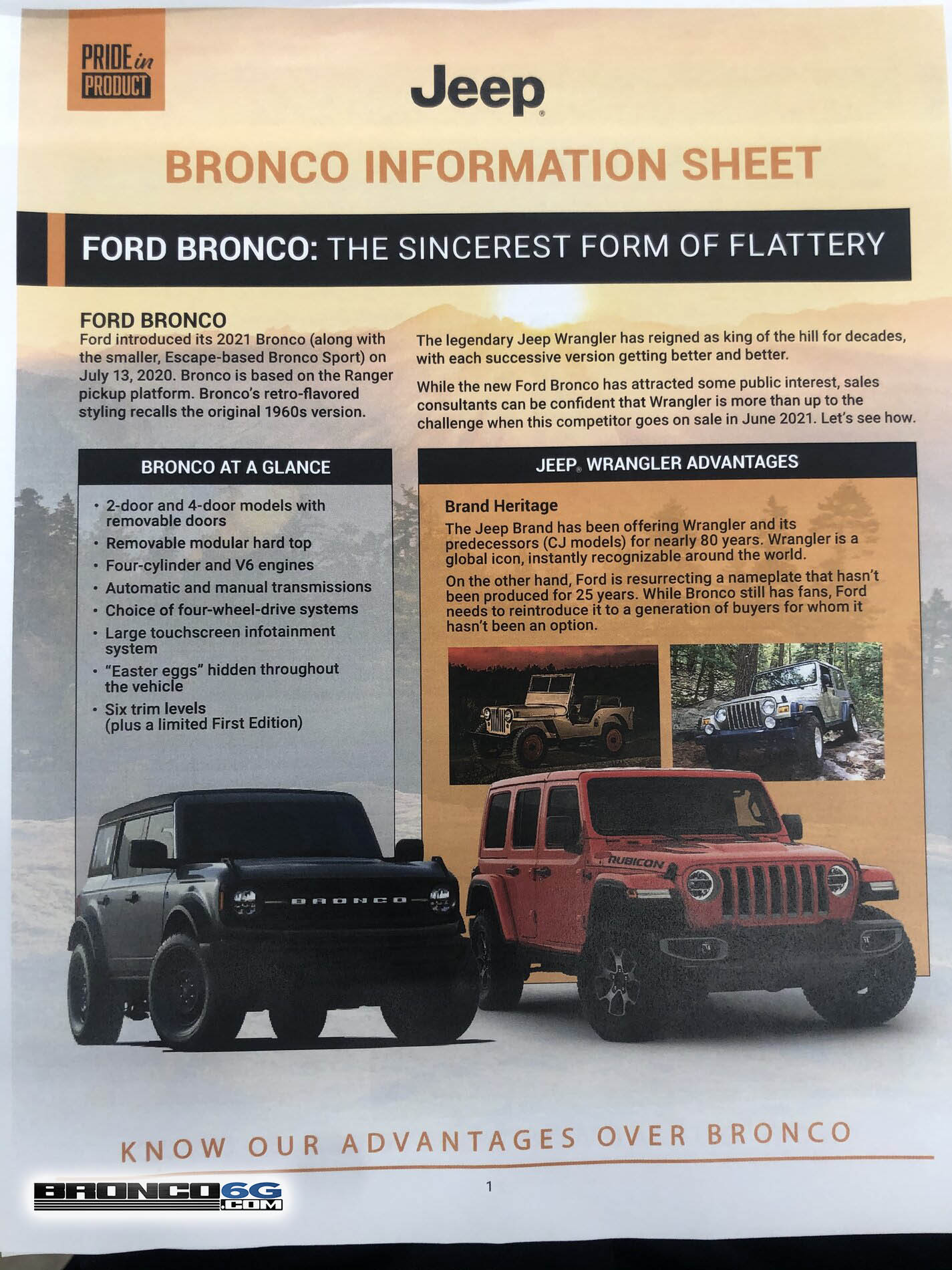 Bronco Is FCA getting nervous? Publishes Bronco vs Jeep Wrangler Info Sheet Guide bronco vs jeep proaganda 1