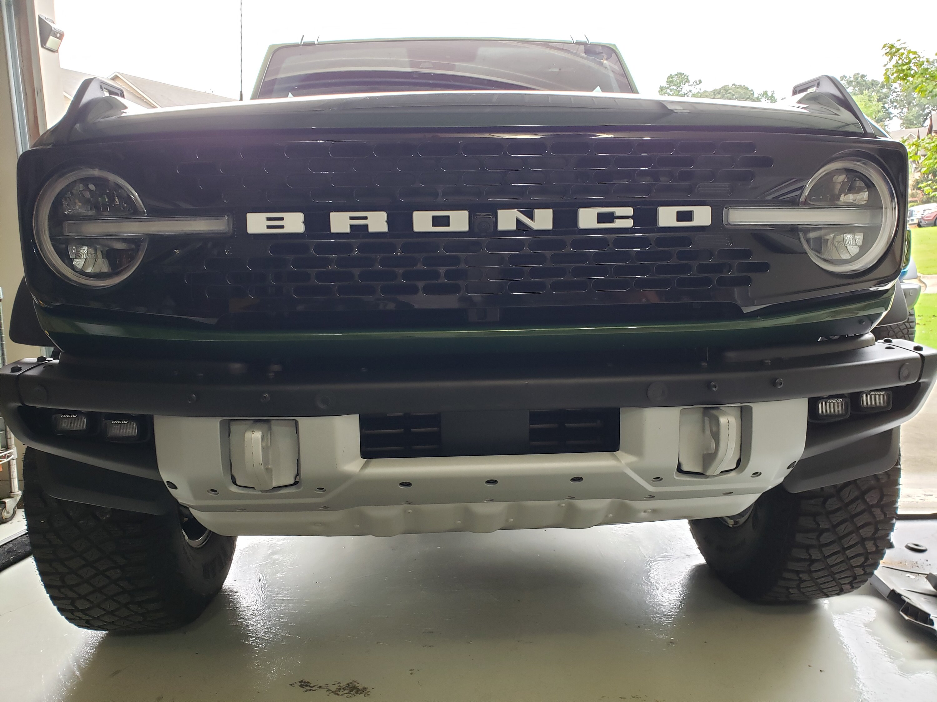 Ford Bronco Raptor Front Skid Plate installed on standard Bronco bumper Bronco Wildtrak bumper Close U