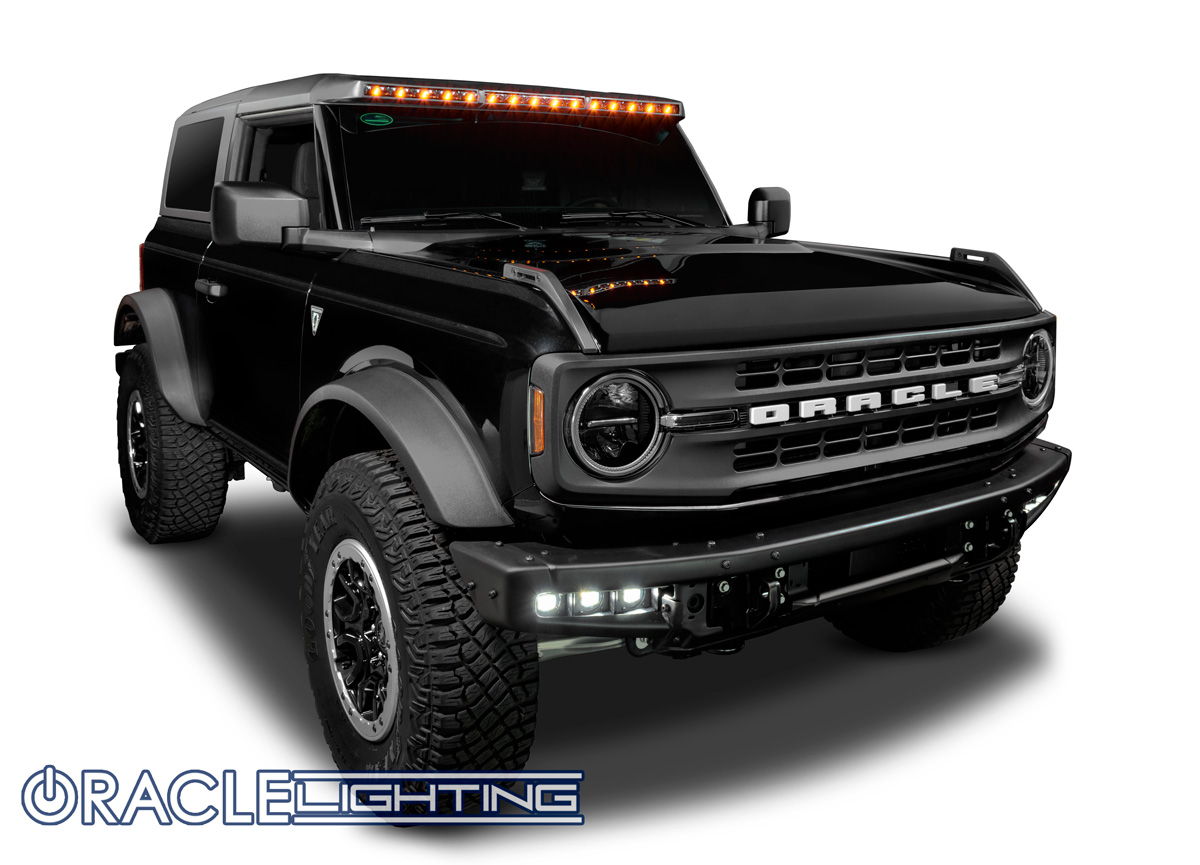 Ford Bronco NOW AVALIABLE- ORACLE LIGHTING INTEGRATED WINDSHIELD ROOF LED LIGHT BAR SYSTEM FOR 2021+ FORD BRONCO Bronco_Roofbar_Profile_4_On