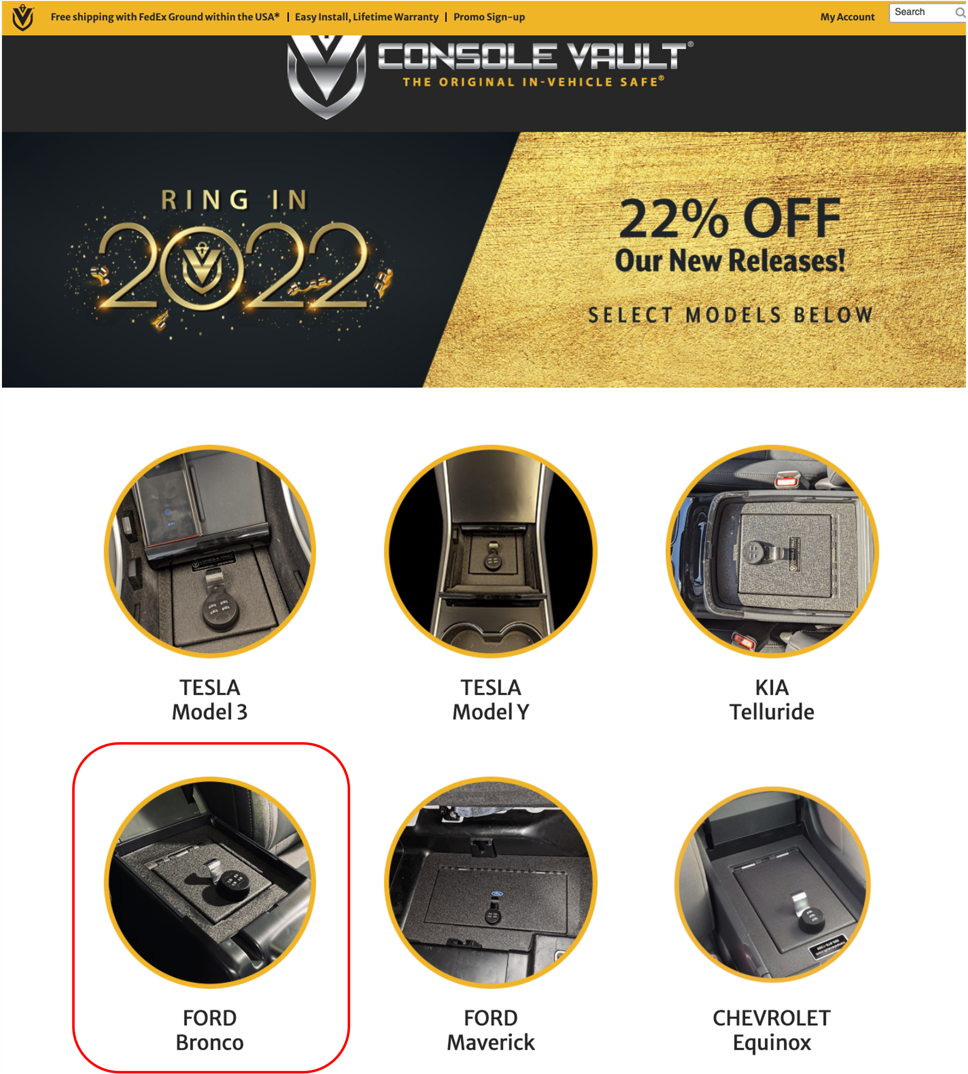 Ford Bronco Savings on Bronco Center Console Safe;  $339 -> $267 Console22off