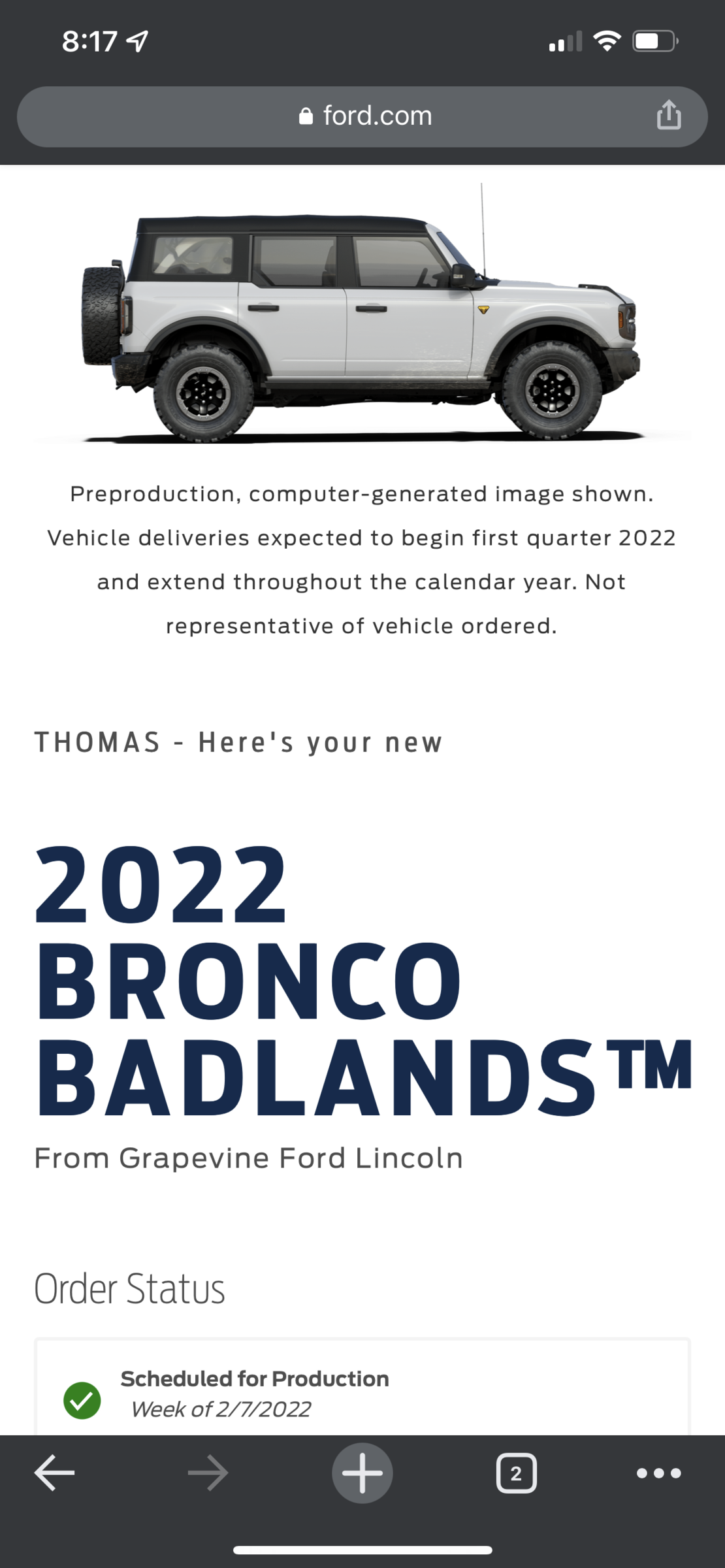 Ford Bronco 02/07/2022 Build Week Group D860AC30-D8CB-4B78-B1A0-D97CB4D04B7E
