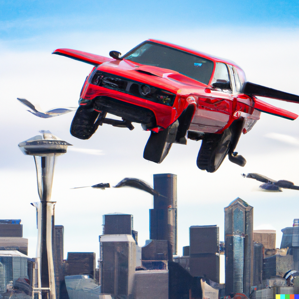 Ford Bronco I asked AI to generate 4x4 and Bronco art, this is what it created... DALL·E 2022-09-08 09.54.25 - Race red 2021 ford bronco with eagle wings flying over Seattle 
