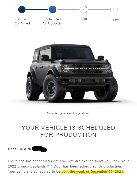 Ford Bronco My 2022 Eruption Green Scheduled for December production Dec Bronco Build_2022