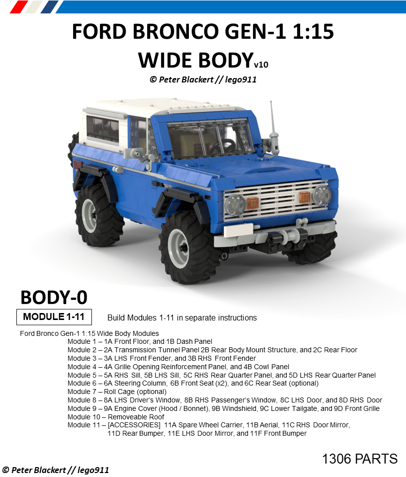 Ford Bronco Build My (LEGO) Brick Bronco Ford Bronco Gen-1 Max Body_0 Wide - Advanced Instructions Final Sequence_10
