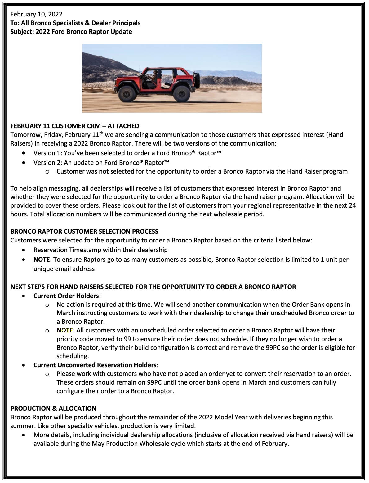 Ford Bulletin  Bronco Raptor Order Invitation Email, Customer Selection Process, Production, A...jpg