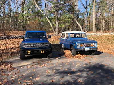 Ford Bronco Past and Present Side by Side: 1970 & 2022 Broncos front broncos